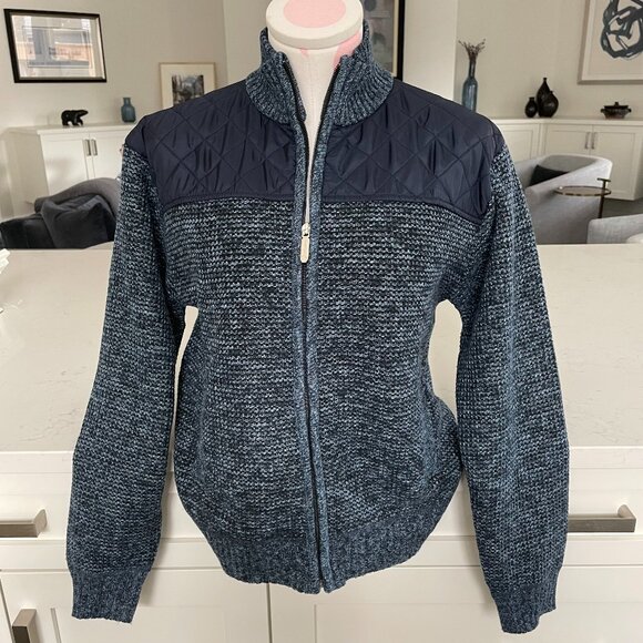 Gioberti Knit Quilted Hi Collar Sweater Jacket Fleece Lined Blue Sz S - Picture 1 of 11